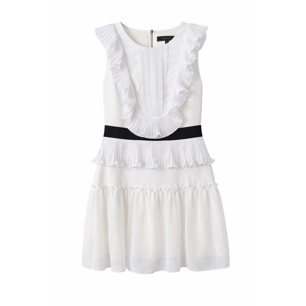 BCBGMAXAZRIA White Ruffle Mini Dress Open Back Cutout Size 4 - Picture 6 of 7